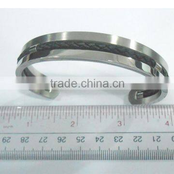 Stainless Steel Bangle With Leather on the Middle