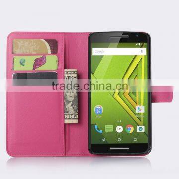 2015 New Arrival Stand Wallet Lychee Leather Phone Case for Motorola Moto X Play photo-2