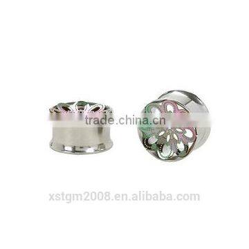 STEEL RAINBOW FLOWER CUTOUT PLUG STAINLESS PIERCING JEWELRY