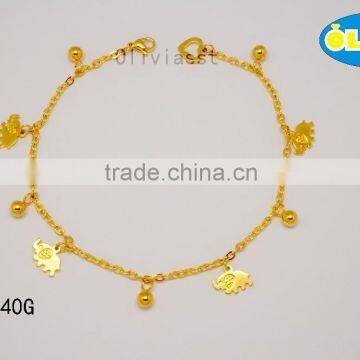 Olivia Jewelry Unique Design Stainless Steel Gold Plated Animal Elephant Charm Anklets