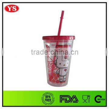 Christmas Gifts 12oz/350 ml Double Wall Wholesale Plastic Bottles With Straw