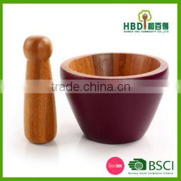 Custom Bamboo Garlic Pot and Tool,wood Mortar Pestle photo-3