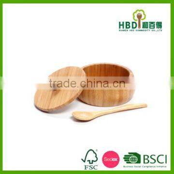 Restaurant wooden sugar bowl with wood lid and spoon