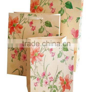 Flower paper tote gift bag foldable laminated ivory paper bag