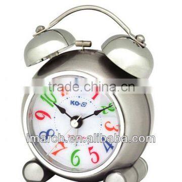 silvery twin bell clock,table clock,rounded clock