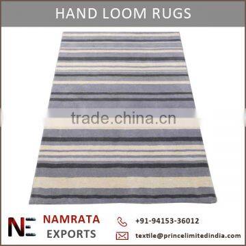 Multi Colour Striped Design Hand Loom Wool Rugs and Carpets at Cheap Price