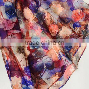 100% Polyster Chiffon Stole Scarf and Shawls for Sexy Ladies Girls Women Floral Check Printed Pattern photo-6