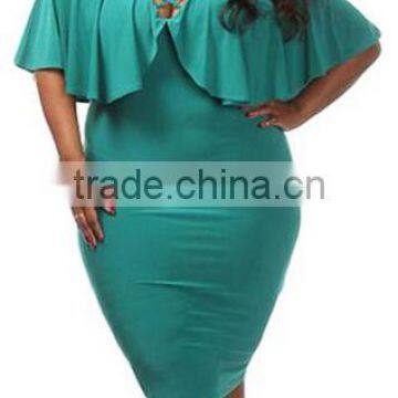 Women's Batwing Sleeve V Neck Solid Bodycon Plus Size Dress