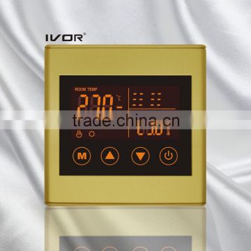 Good Quality IVOR Touch Screen Water Floor Heating Thermostat (SK-HV2300L8) Champagne Gold Synthetic glass / PC Frame