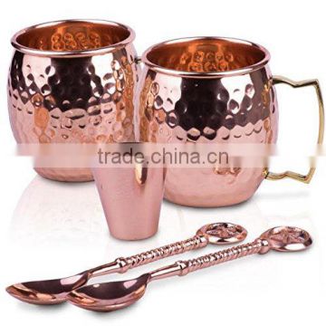 Indian Luxury Moscow Mule mugs in Gift box 16 Oz barrel Cup 100% Pure Solid Two Stirring Spoons,Copper Mugs Set of 2