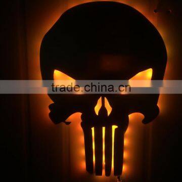 3D Punisher Mask Mirror Light, Halloween Decorative LED Colorful Remote Control Switch Lamp, Skull Decorative Wall Light Mirror photo-3