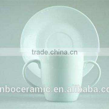 White Porcelain Cup Saucer Double Handles , Stock Cups Chaozhou Factory Sanbo photo-4