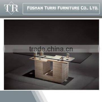Modern Design Travertine Marble Base Glass Top Coffee Table photo-5