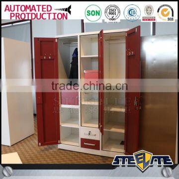 Bedroom Furniture Metal Clothes Closet 3 Door Wardrobe With Mirror photo-3