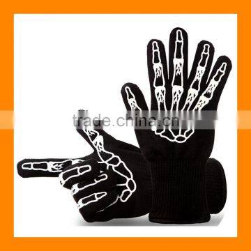 14'' Long Extrem Heat Resistant Oven Gloves with Skeleton Design As Halloween Gift Best Halloween Gloves