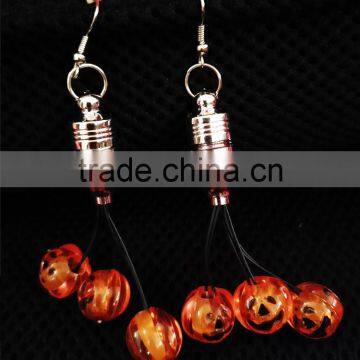 Luminous flashing 3 mini pumpkin pedant battery operated glowing earrings for halloween supplies