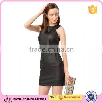 2015 New Fashion Mesh Insert synthetic Leather Dress for Women