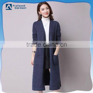 New elegant products pocket longline navy knit sweater cardigan women 2016