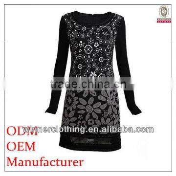 shenzhen splendid garment export ladies' slim fit yarn dyned long-sleeved black knitted 2014 fashion christmas party dress