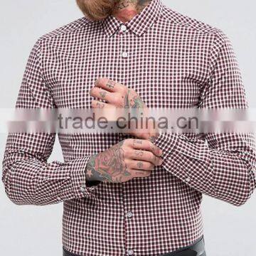 Latest Design Custom Long Sleeve Mens Pre-Shrunk 97% Cotton 3% Elastane Lightweight Check Print Skinny Fit Casual Shirts photo-3
