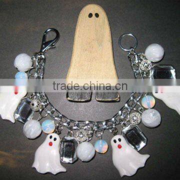 Halloween bracelet with ghost charm, chain Halloween bracelet with bead charm