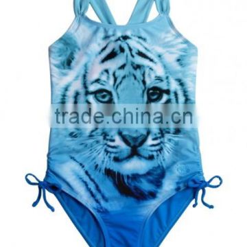 Tiger head print 1pc little girl swimsuits