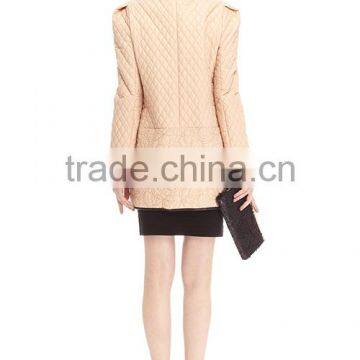 Ladies Quilted Stand Collar With Leather Trim Jacket photo-3