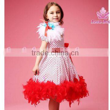 Fashion Red Polk Dot Dress Feather on Shoulder Wedding Tutu Dress for Child Girls photo-6