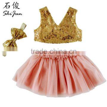 ShiJ Baby Girls Dress Set Sequin Illusion Fashion 3pcs Summer Kids Clothes
