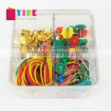 Suit Stationery Paperclip+colored Rubber+Glod Thumbtack +Hexagon Pin Set photo-2