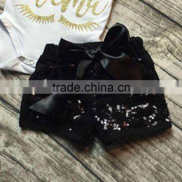 Baby Clothing Sets Infant Baby Girls Boutique Clothing Sets Toddler Baby Outfits Got it From my Mama Romper Black Glitter Shorts photo-5