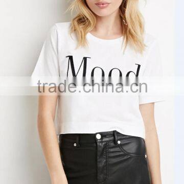 100% Cotton Crew Neck Cropped Cut Graphic Tee Women Custom T-shirt photo-2