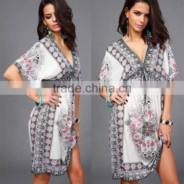Walson Newest Fashion Milk Silk Sexy V-neck Dress Skirt Big Yards Beach Holiday Dress photo-2