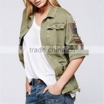 2017 Spring Long-sleeved Shirt Jacket Forest Green Coat for Women photo-2