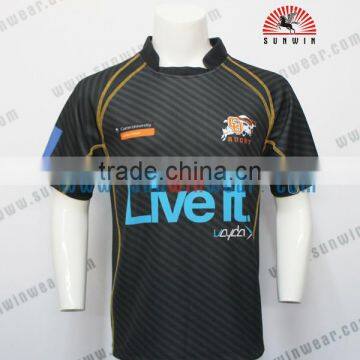 All black color rugby jersey grade original top quality popular slim fit cheap rugby shirt thailand wholesale youth rugby jersey