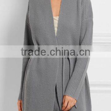 Light Grey Slips On Wool and Cashmere Blend Cardigan With Thin Waist Rope photo-2