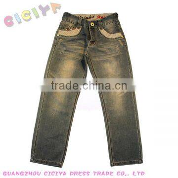 Ffashion jean with rib waist classic design wash jeans pants for kids boy