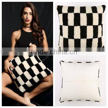 YRFUR YR040 Hot Sale Black and White Shearling sheepskin Patchwork Cushion/ Cheap Pillow Cover