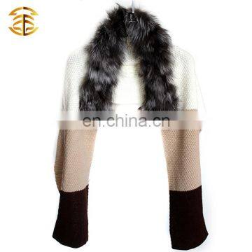 100% Real Genuine Knit Silver Fur Scarf Cape Stole Coat Wrap Fur Shawl