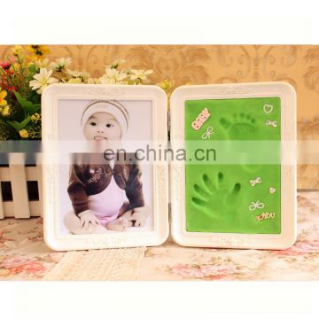 Floral Baby Handprint Kit Hand and Footprint Photo Frame Baby Soft Clay Display for Keepsake