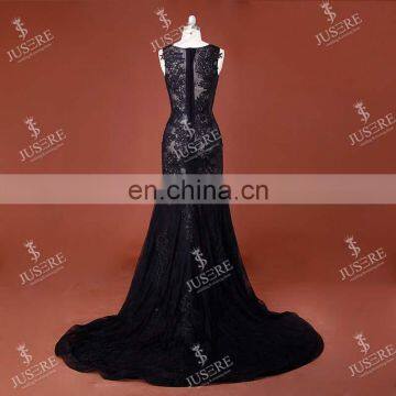 Latest Design Sexy Sleeveless See Through Lace Appliqued Long Black Mermaid Australia Evening Dress With Lace Made In China 2016 photo-4
