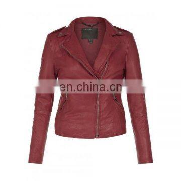 Red Brando Style Womens Biker Motorcycle Genuine Leather Jacket All Sizes