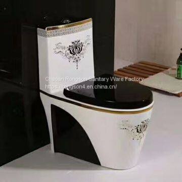 Bathroom Water Closet One Piece Black Color Toilet Bowl