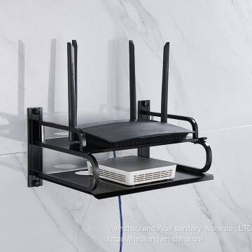 Black aluminum small double deck set top box shelf wall mounted router bracket