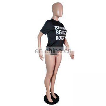 Independent Station European and American Women's Fashion Casual Black Offset Printing Letter T Shirt photo-3