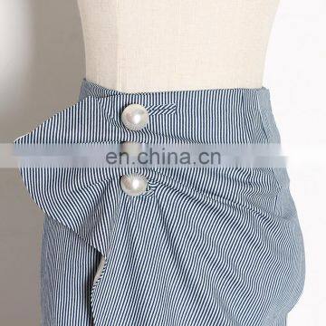TWOTWINSTYLE Elegant Striped Pearls Ruched High Waist Patchwork Split Irregular Midi Skirts 2020 photo-4