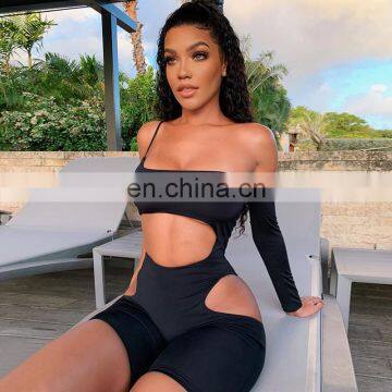 Women Sexy Strappy Short Romper Sexy Hollow Out One Piece Bodycon Jumpsuit Sleeveless Stretch Bodysuit