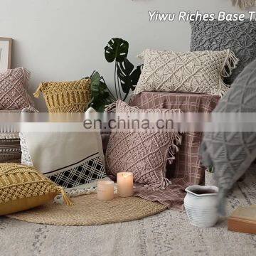 Bohemian style decorative pillow case cover custom hand made macrame cushion covers with fringes