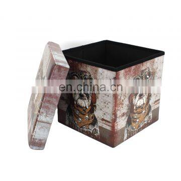 RTS Square printing PVC animal customized pattern folding stool storage ottoman for children