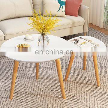 Triangles and Round White Solid Wood Side Coffee Table Modern Nordic Oval Oak Coffee Table for Office and Home photo-3